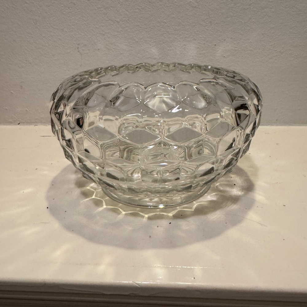 Vintage Fostoria American Glass Cubist Cupped-In Rim Clear Bowl, Centerpiece